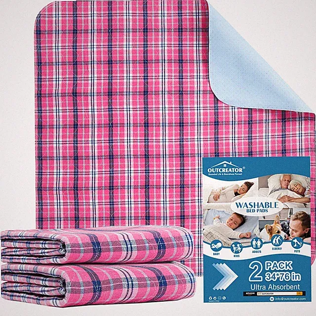 2 PCS Washable Bed Pads Incontinence Mattress Protector 34x76 Inch Pink Plaid