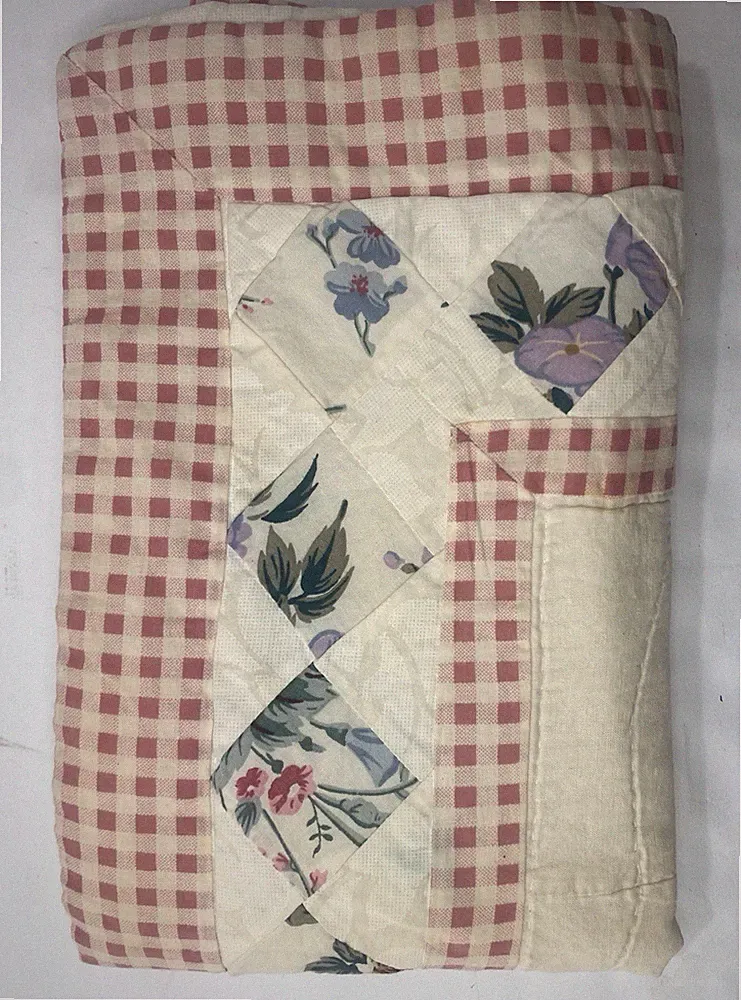 2 Quilted Pillow Shams Shabby Chic Pink Red Gingham Cotton Standard 753