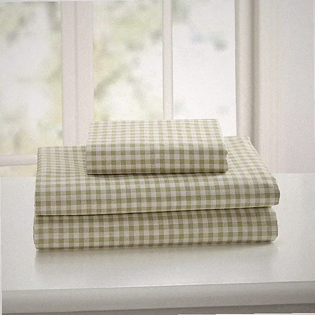 250tc 100% Cotton Gingham Print Sheet Set, Queen, Green
