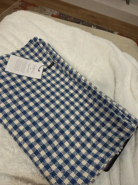 Bedford Collections for Garnet Hill Throw gingham blanket Blue NWT