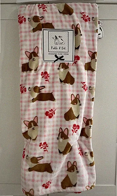 CORGI Dog 60x70 Oversized Plush Throw Blanket Pink Checker Gingham Valentine’s