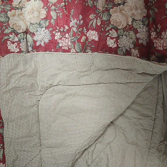 Crown Crafts Baneridge Full Comforter Red Floral Tan Gingham 2 Shams Bed Skirt