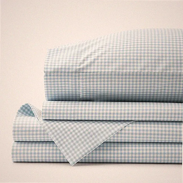 Ditsy Gingham Classic Cool Organic Cotton Percale Bed Sheet Set|5968