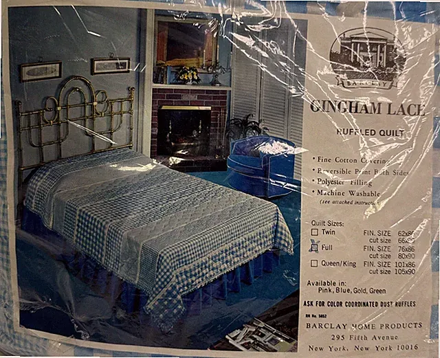 Full Size Bedspread Blue Gingham 76x86 Polyester Cotton USA