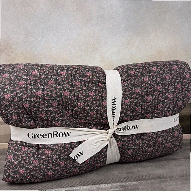 GreenRow Gingham Floral Reversible Quilt Twin Brown Multicolor Spring NWOT