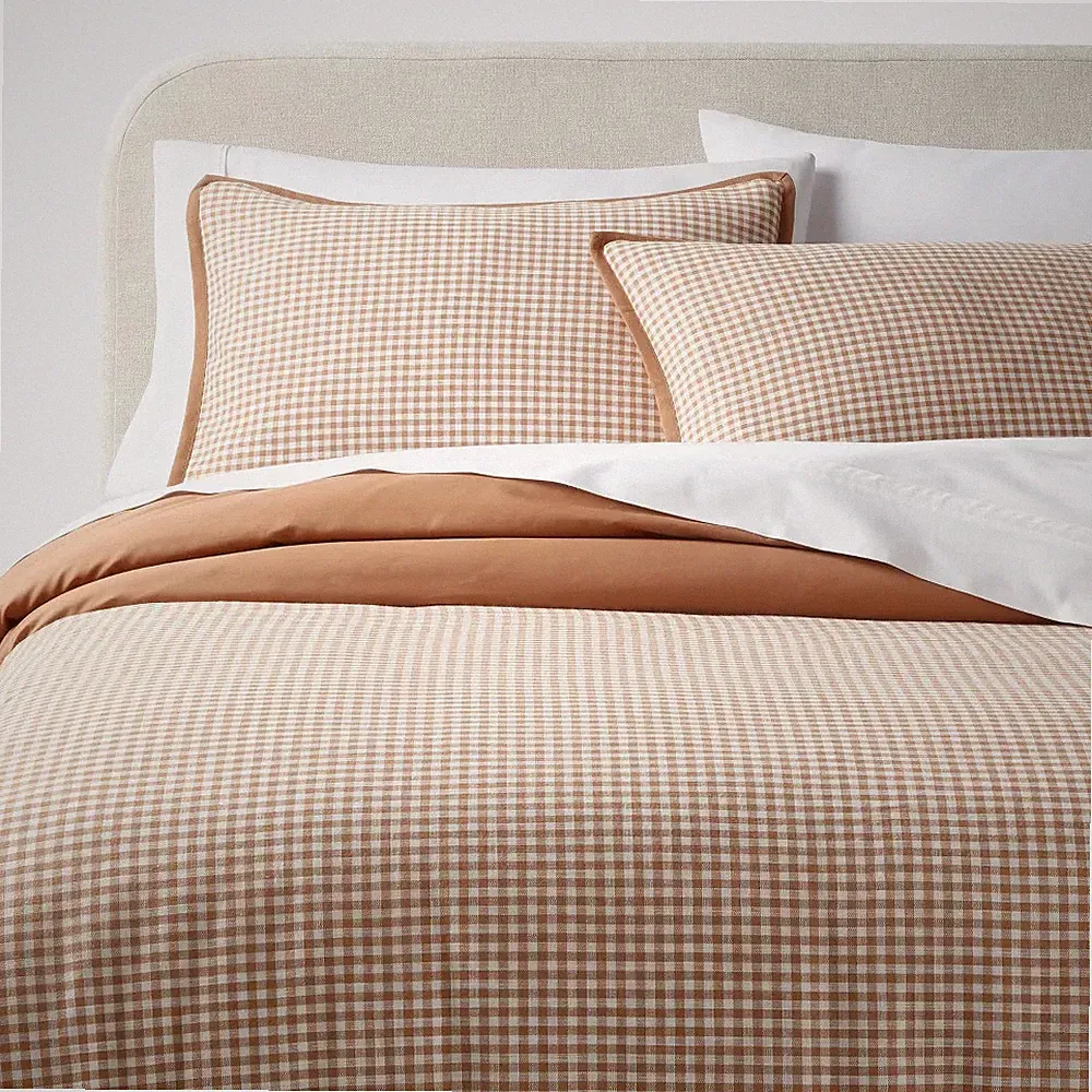 King Trad Mini Gingham Duvet and Sham Set Camel - Threshold