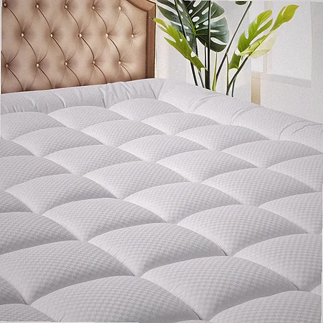 Kitchen Queen White Mattress Pad Queen Size Deep Pocket 60x80 Inch Soft Cotton