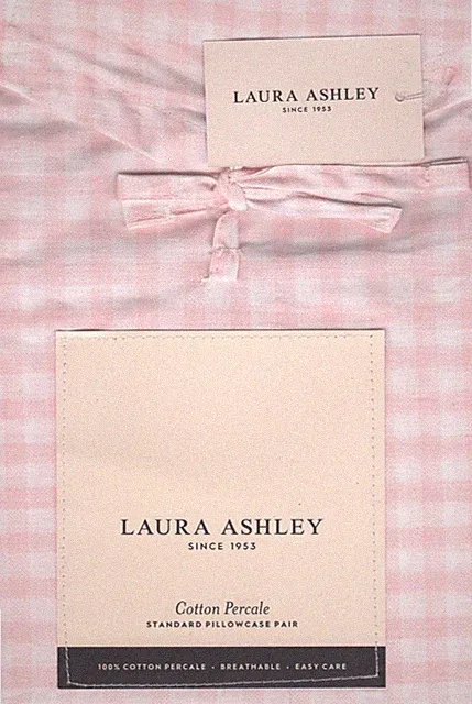 Laura Ashley 2 Standard Pillowcases Gracies Gingham Pink Cottage Farmhouse Chic