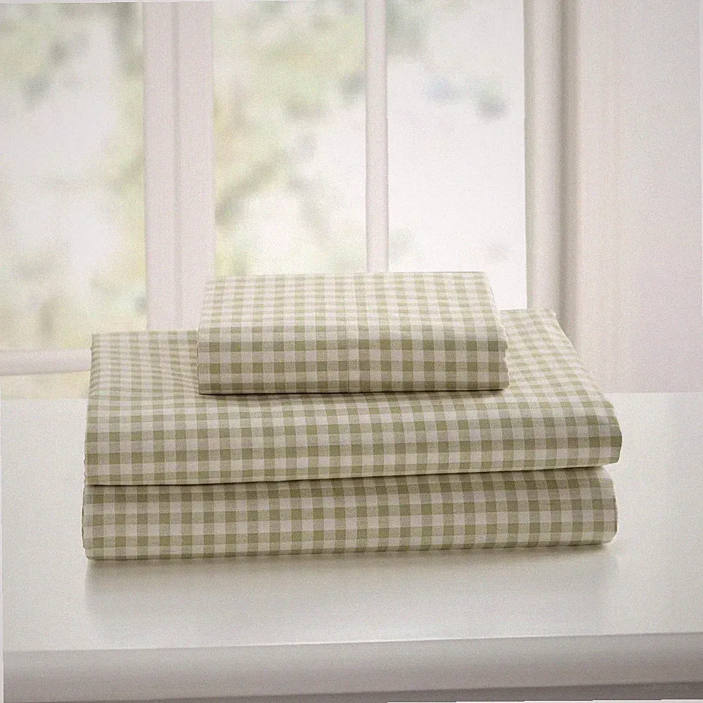 Laurel & Mayfair Twin Gingham Print Sheet Set Green