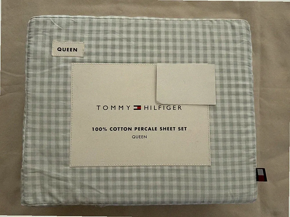 NEW 4pc Tommy Hilfiger Queen Sheet Set GARDENA GINGHAM CHECK Soft Green
