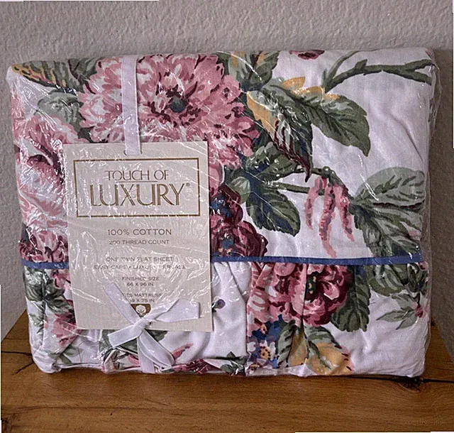 NEW Touch of Luxury Gingham Floral Roses SHABBY CHIC Twin Flat Sheet 66”x96”