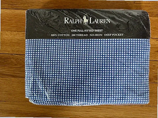 NIP Ralph Lauren Small Blue Gingham FULL *DEEP* FITTED Sheet Vintage 90's USA