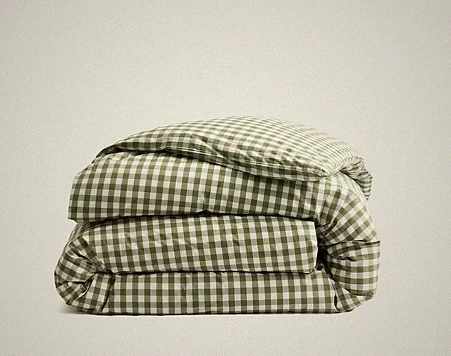 NWOT Quince Full Queen Percale Organic Cotton Duvet Gingham Olive