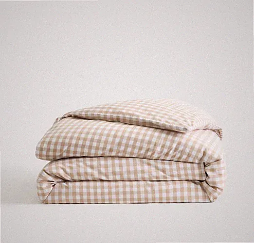 NWT QUINCE CLASSIC COTTON PERCALE DUVET COVER ONLY KING CAL CAFE GINGHAM $100
