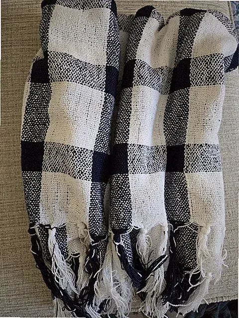 Pottery Barn Navy Blue White Gingham Check Woven 50x60 Throw Blanket