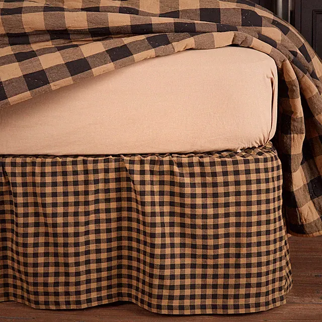 Primitive Queen Bed Skirt Black Gathered Check Cotton Bedroom Decor VHC Brands