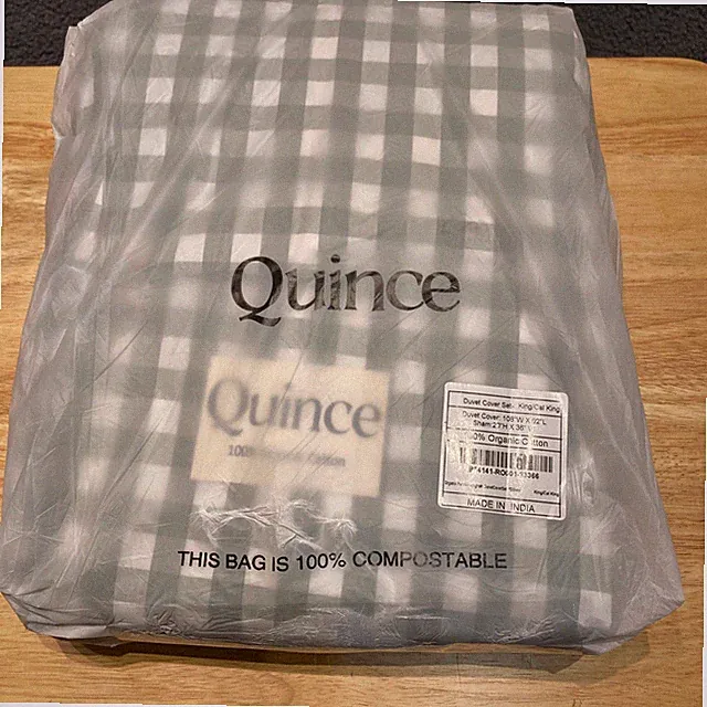 Quince Classic Organic Percale Gingham Duvet Covet Set King/Cal King Olive Green