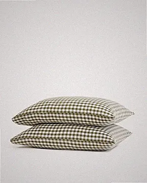 Quince Home European Linen Gingham Pillowcase Set Of 2 Olive Bedding King