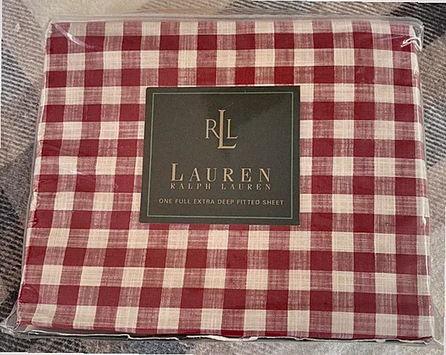 RALPH LAUREN COLD SPRING GINGHAM RED FULL EXTRA DEEP FITTED SHEET