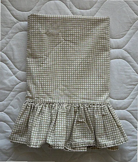 RALPH LAUREN GINGHAM RUFFLED PILLOW CASE KING TAN/NEUTRAL VINTAGE