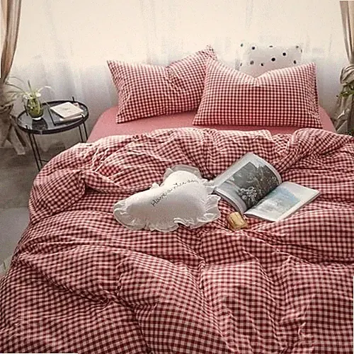 Red Gingham Comforter Set Plaid Comforter Set 3 Pieces 1 Full 03 - Red Gingham