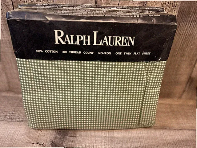SALE Vtg Ralph Lauren Gingham Thyme Sage Green Flat Sheet TWIN USA