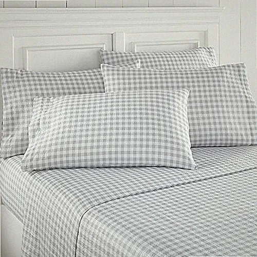 SHAVEL HOME PRODUCTS SEERSUCKER SHEET SET KING GINGHAM GRAY - WHITE/GRAY