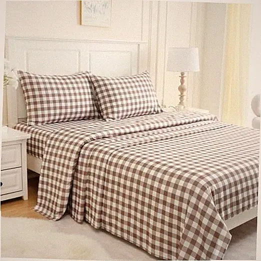 Size Sheet Set Tan Gingham Plaid, 4-Piece Brushed King B- Gingham Light Brown