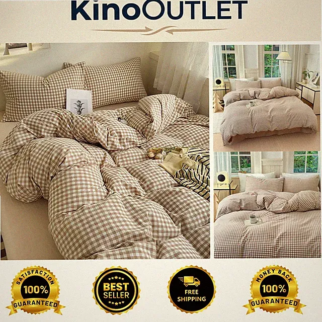 Soft and Lightweight Brown Gingham Comforter Set, Full Size for All Seasons