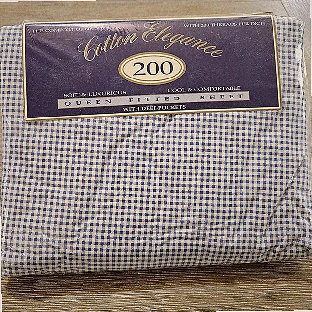 Springs Cotton Elegance Queen DeepFitted Sheet Carolina Blue Gingham No Iron 200