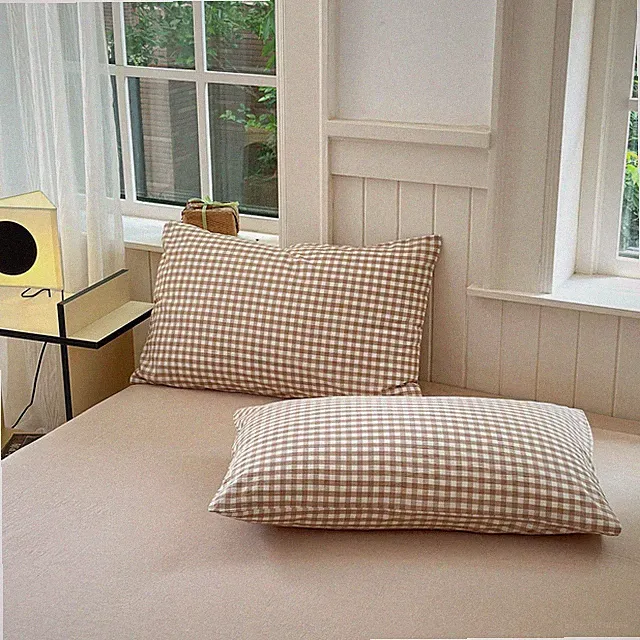 Tan Gingham Pillowcases Set Farmhouse Standard Size Pillow Shams Buffalo Taup...