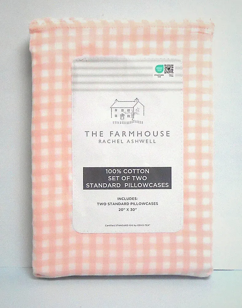The Farmhouse Standard Set of 2 Cotton Pillowcases PINK & WHITE GINGHAM