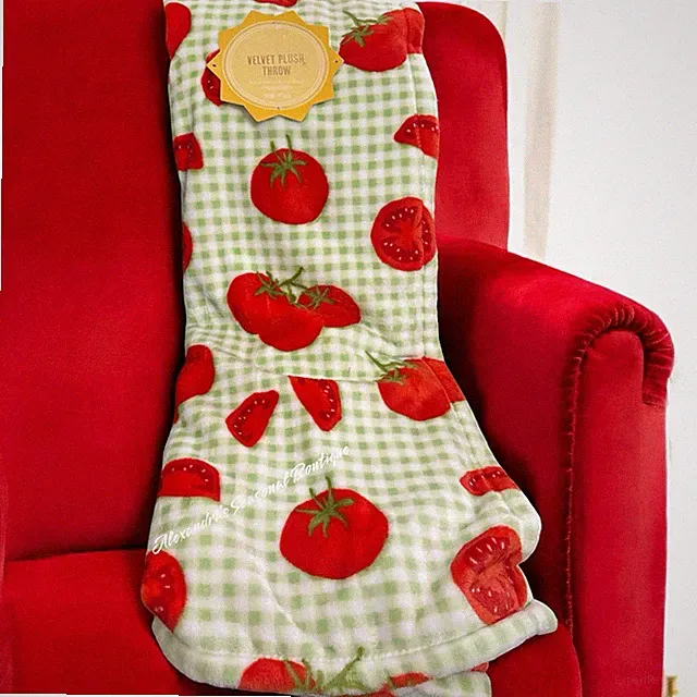Tomato Gingham Plush Throw Blanket 50"x70" NWT Farmhouse Summer Country