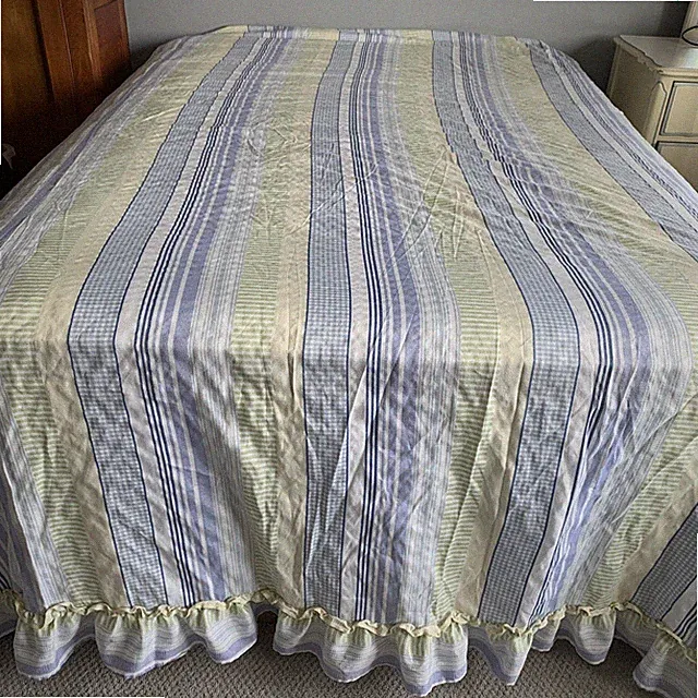 VINTAGE DOLLY MADISON BLUE MULTI COLOR GINGHAM STRIPED BEDSPREAD Queen-king