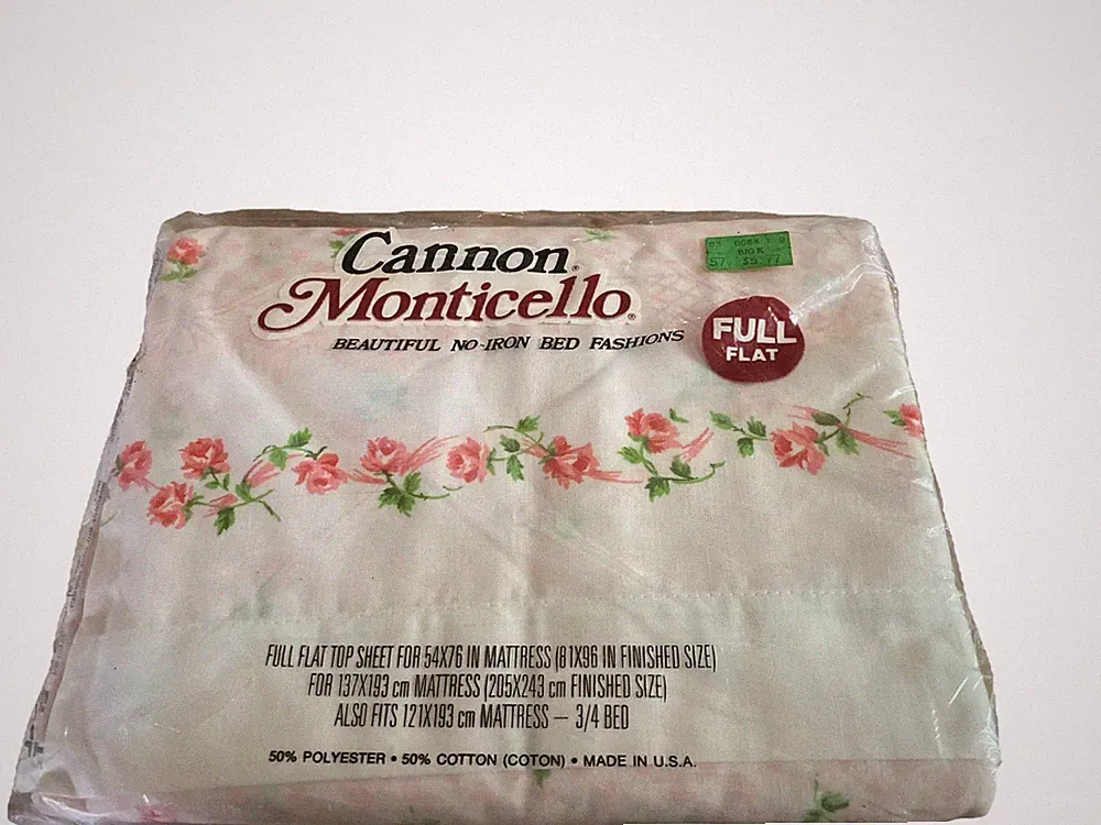 Vintage Pink Gingham Cannon Monticello Flat Sheet Bedding Full Flat Top NOS 1979