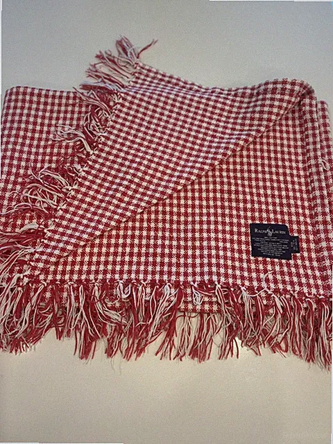 VTG Ralph Lauren Red/White Gingham Cotton Throw Blanket 54x72 Woven Luxury USA