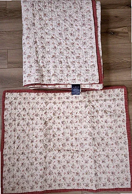 VTG Ralph Lauren TWIN Floral Berry Red White Gingham Quilt Reversible With Sham