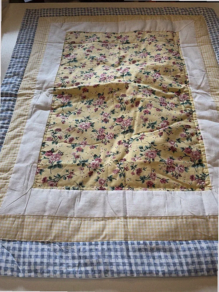 Yellow Blue Gingham Floral Pillow Shams Lot Of 2 Standard Sz Pillow Covers NEW